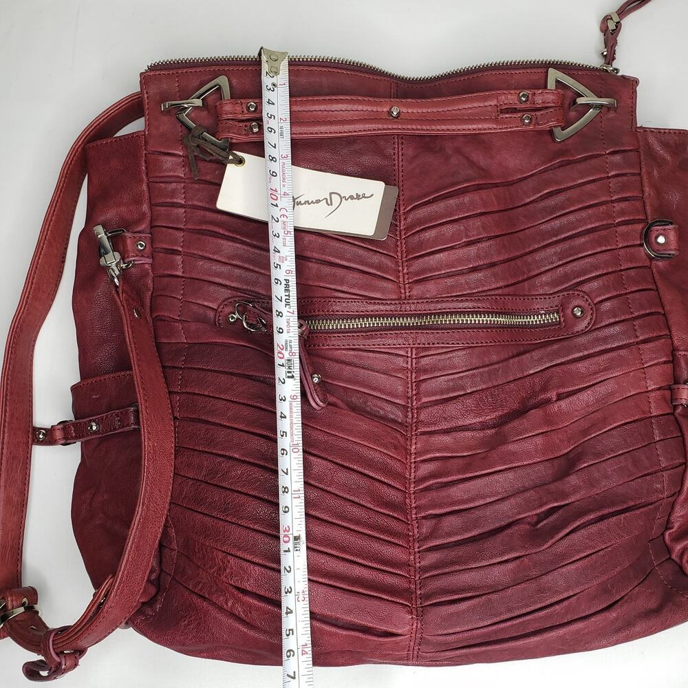 Junior Drake Gail Pleated Cranberry Bordeaux Leather Convertible Handbag Zippers - Picture 13 of 16